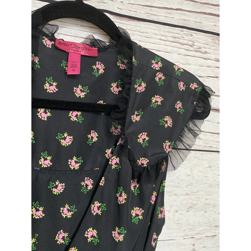 Betsey Johnson M Floral Black Wrap Top - Picture 2 of 9